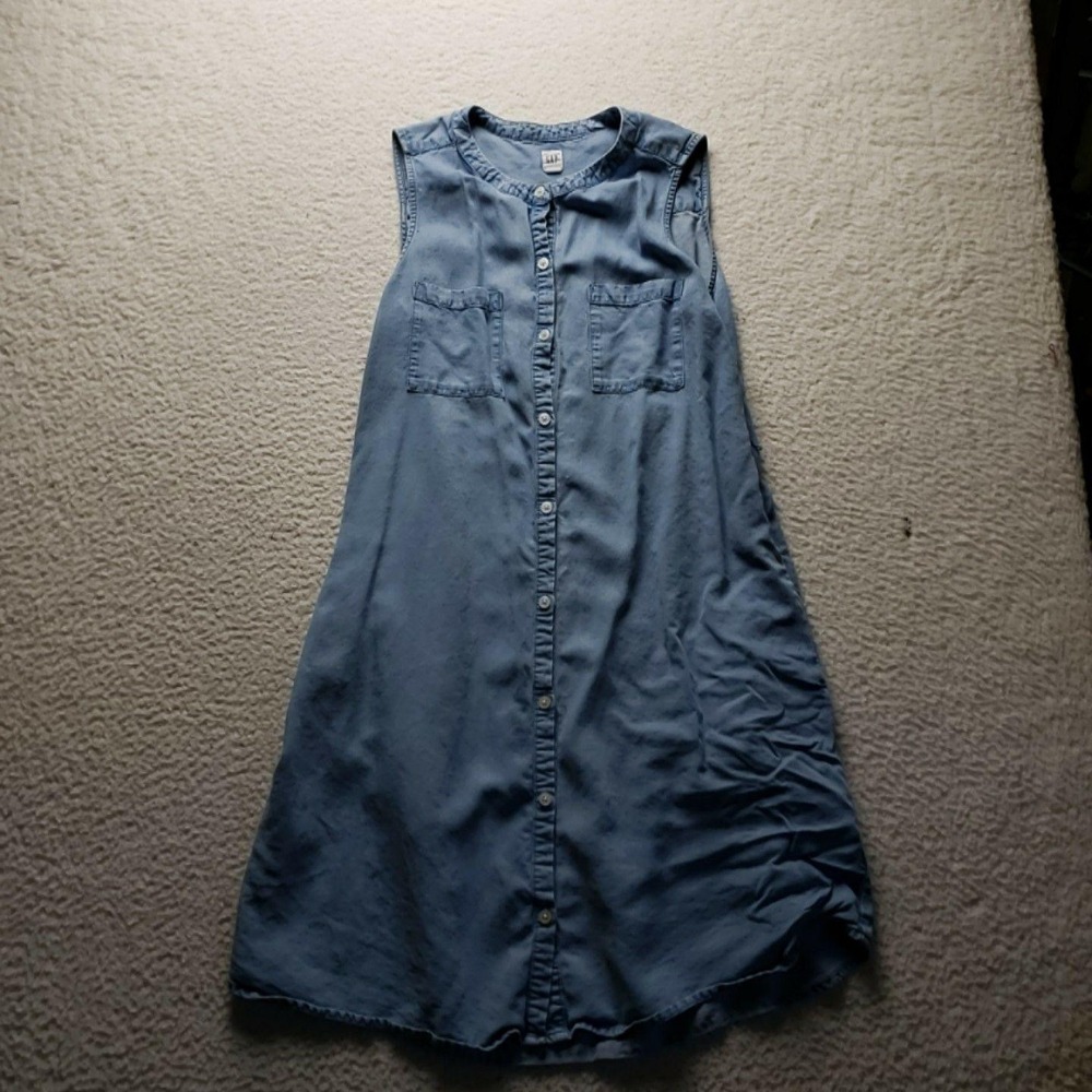 Gap Shirt Dress Womens Small Blue Chambray Sleeveless Round Neck Button Front